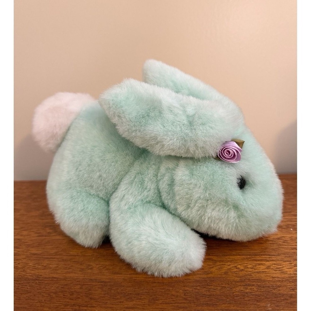 Vintage 1993 Commonwealth Bunny Rabbit Crouching Plush Mint Green 9"